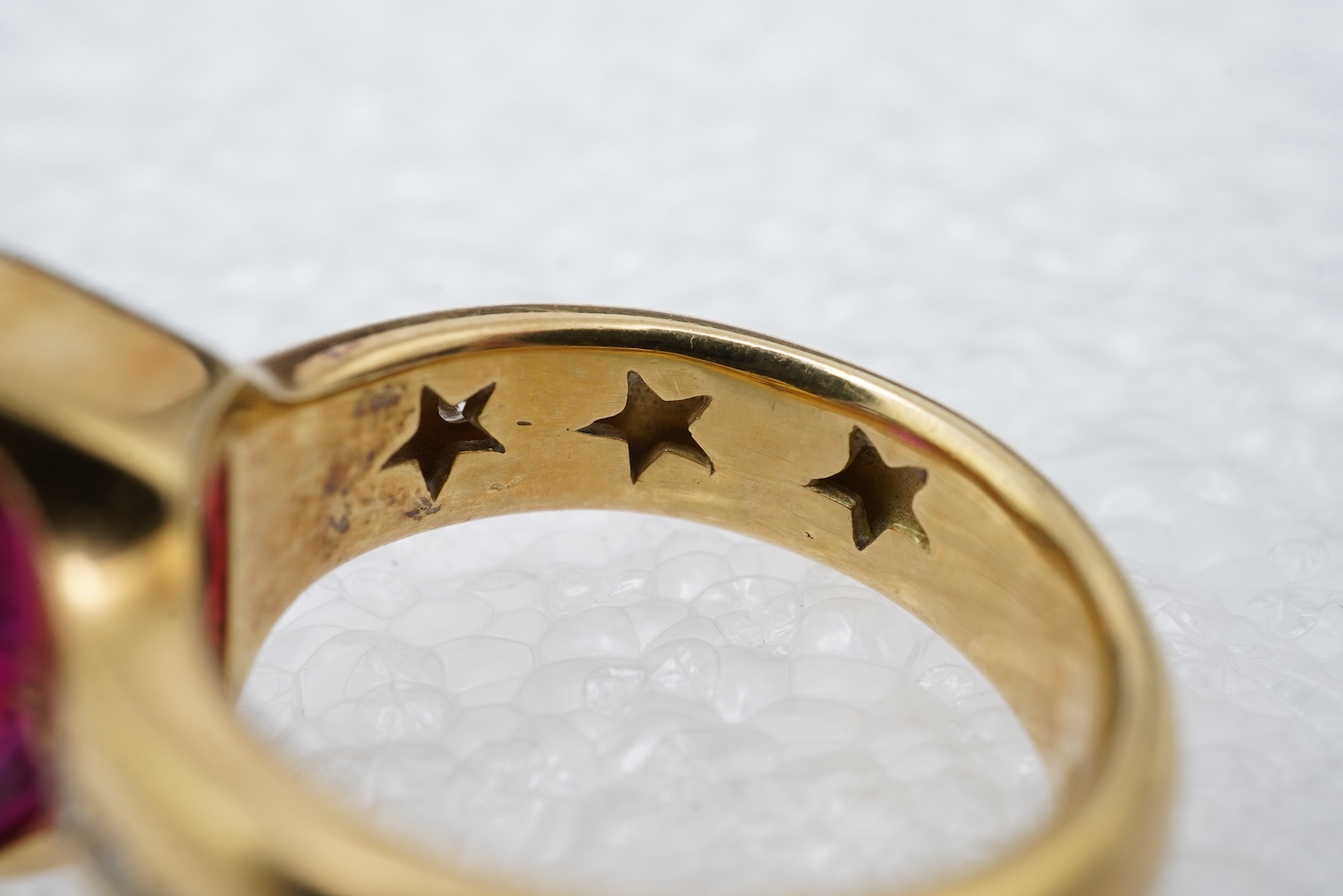 A rubellite tourmaline and diamond ring